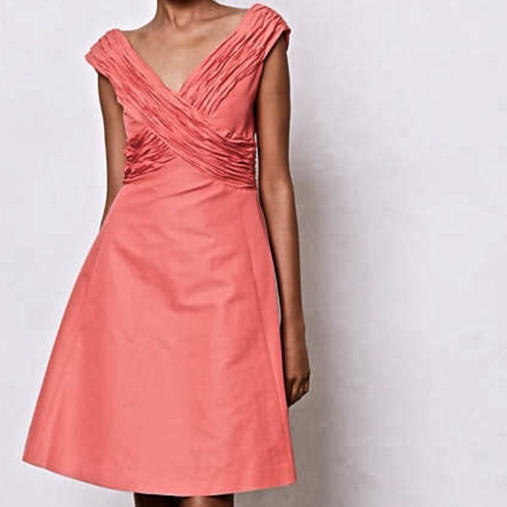 NWT Anthropologie Ruched Crossing Dress 2 Coral